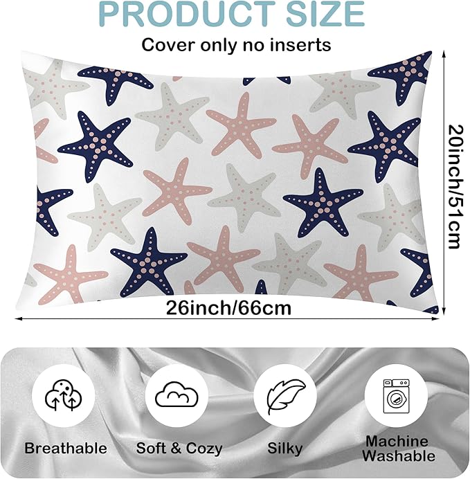 Satin Pillowcase 1 Pack-Sea Starfish Modern Silky Pillow Cover for Hair and Skin,Standard Size 20x26 Inch Soft Cooling Printed Pillow Cases with Hidden Zipper,Gifts for Women Men
