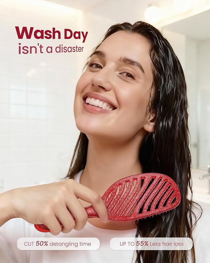 Christmas Gift for Women, Stocking Stuffers for Teen Girls, AIMIKE Painless Detangler Hair Brush w/Soft Bristles, Extra Gentle Wet & Dry Brush for Fine or Sensitive Hair, Ideal Holiday Presents