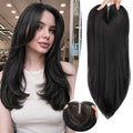 Black Synthetic Hair Toppers for Women with Thinning 3D 360° Cover Clip in Wispy Bangs Upgraded Adjustable Bandage 18 Inch Long Layered