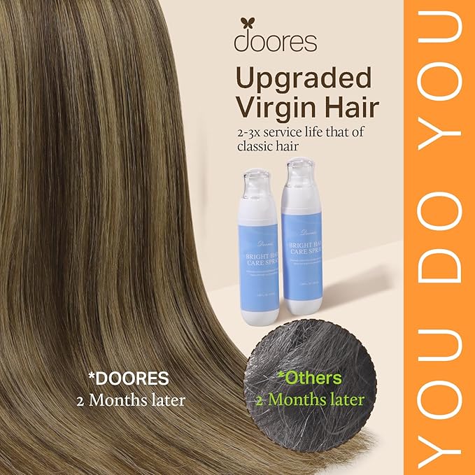 DOORES Hair Extensions Clip in Human Hair, Balayage Chocolate Brown to Caramel Blonde 150g 9pcs 20 Inch, Real Straight Hair Extensions Remy Extensions