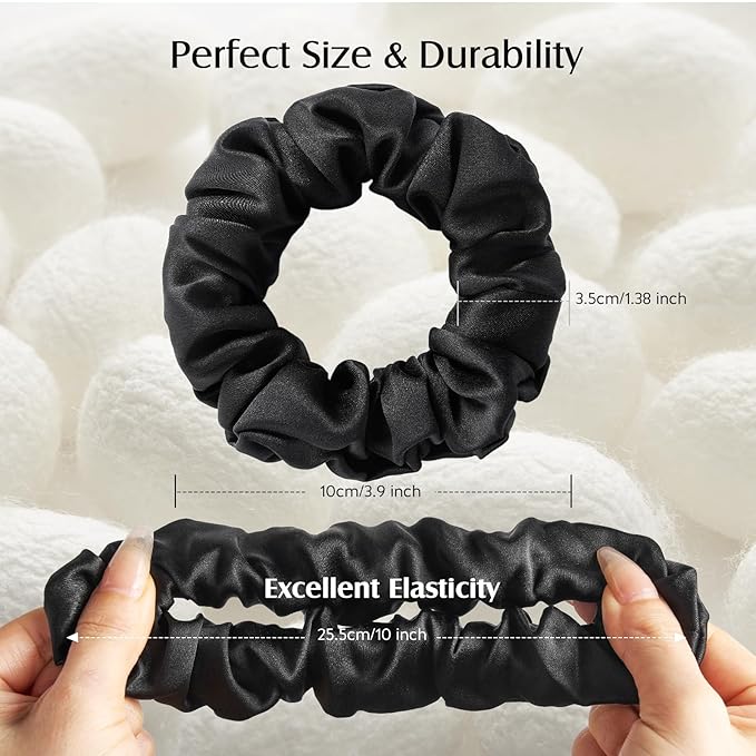 YFONG 3 PCS 100% Silk Scrunchies for Hair Sleep Women Girls, 22 Momme Pure Mulberry Hair Ties for Frizz & Breakage Prevention, Elastic Ponytail Holders Gentle And No hurt (3PCS Black)