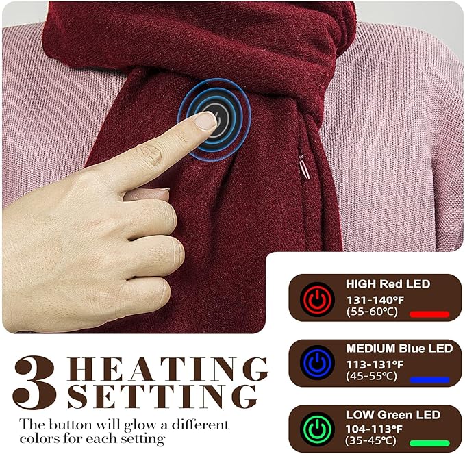 EN'DA professional Heated Scarf for Women and Men with Rechargeable Battery, Winter Electric Scarf for Cold Weather