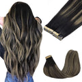 GOO GOO Tape in Hair Extensions Human Hair, 1B/19/1B Natural Black to Light Blonde, 20inch 100g 40pcs, Skin Weft Seamless Invisible, Silky Straight with Thick Ends, Remy Human Hair