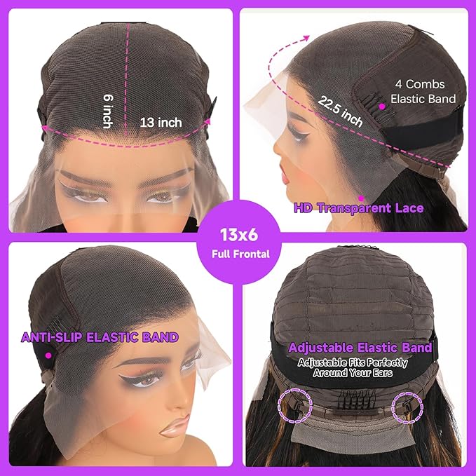 32 Inch 13x6 Body Wave Lace Front Wigs Human Hair 200 Density HD Lace Front Wigs Pre Plucked Brazilian Virgin Human Hair Wigs for Women Glueless Frontal Wigs Human Hair Natural Black Body Wave Wig