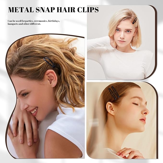 16 PCS Snap Hair Clips Metal Barrettes for Women Non Slip Barrettes for Thick and Thin Fine Hair,Bright Black,2.36 x 0.43 Inches.