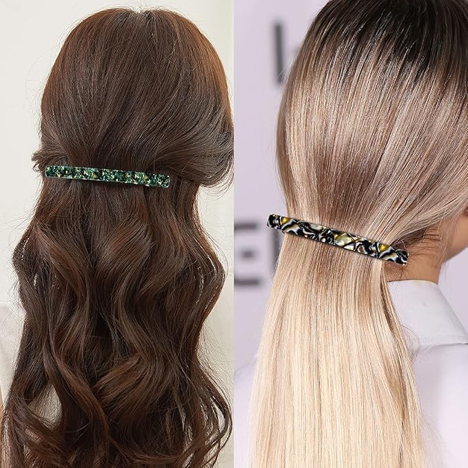 Long French Barrettes for Women Thin Thick Hair - Large 4 Inch Hair Clips Ponytail Clamp - Stylish Hair Accessories - 3Pcs (Black, Brown, Green)
