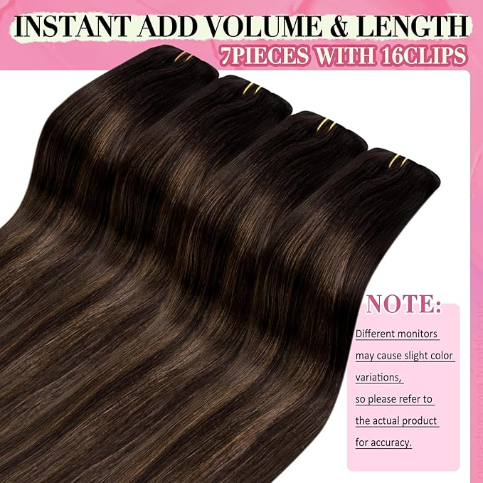 YoungSee Clip in Human Hair Extensions Brown Real Human Hair Extensions Clip ins Dark Mix Medium Brown Balayage Long Straight Clip in Extensions Real Human Hair 120G 22Inch 7Pcs