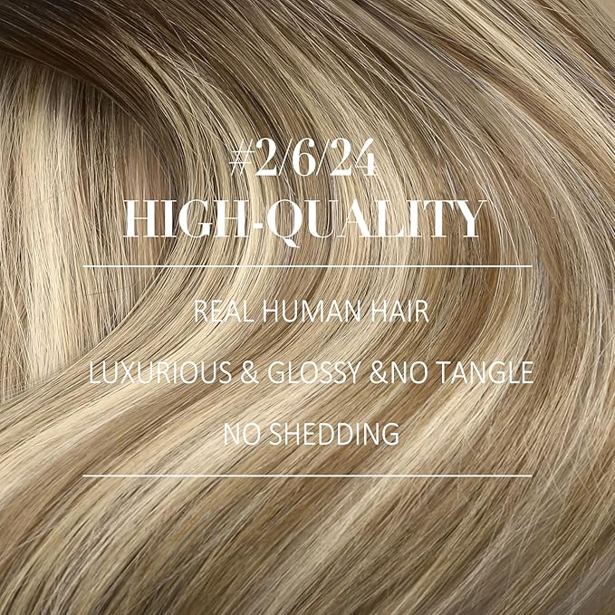 YoungSee Clip in Human Hair Extensions Brown Balayage Clip ins Real Hair Extension Darkest Roots to Medium Brown with Blonde Balayage Real Human Hair Extensions Clip ins for Women 12Inch 85G 7Pcs