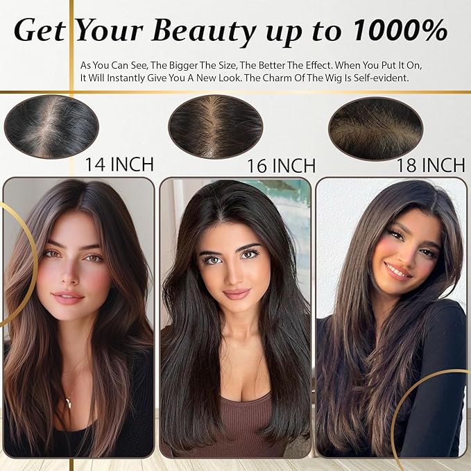 Hair Toppers for Women Real Human Hair, 360° 3D Human with Thinning Upgrade Middle Part Clip in Bangs Topper Hair Pieces for Women Daily (Mocha Brown, 16 Inch)