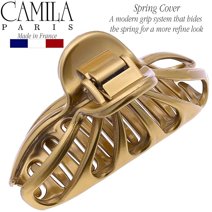 Camila Paris CP3083 French Hair Clip for Women Thick Hair for Long Curly Wavy Hair, Gold, Girls Hair Claw Clips Fashion Styling Hair Accessories for Women, Strong Hold No Slip Grip, Made in France