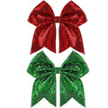 Large Big 7 Inch Glitter Bow Clip Sequin Bling Party Hair Accessories for Women Teens Girls Kids 2 Pcs (Red, Christmas Green)