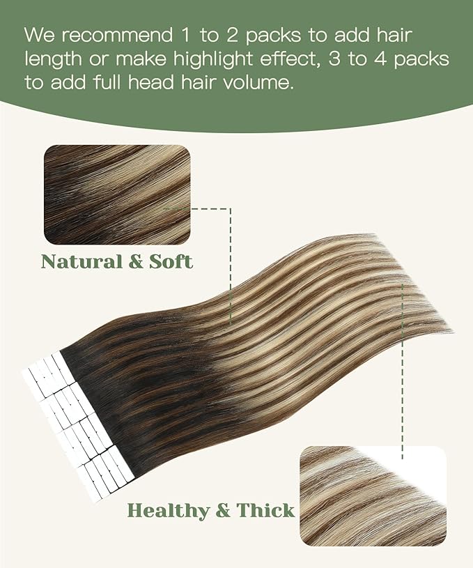 SURNEL Injected Tape in Hair Extensions Natural Black to Medium Brown and Caramel Blonde Invisible Tape in Extensions 16Inch 20 Pcs 35g(#1B427,16)