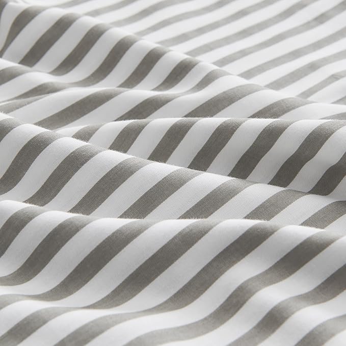 JELLYMONI 100% Natural Cotton Striped Standard Pillowcases Set, 2 Pack White and Grey Vertical Stripes Pattern Printed Pillow Covers with Envelope Closure(Pillows are not Included)