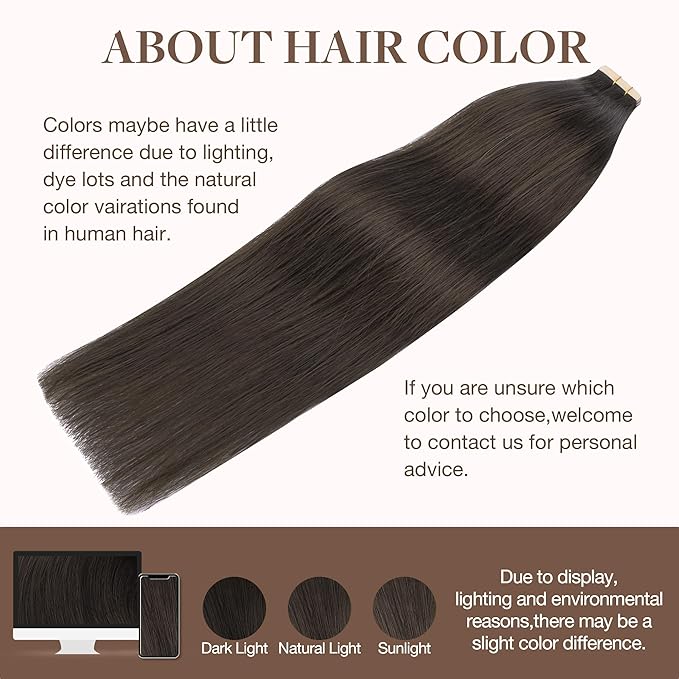 GOO GOO Tape in Hair Extensions Human Hair, 2A Light Brown, 26inch 60g 20pcs, Skin Weft Seamless Invisible, Silky Straight with Thick Ends, Remy Human Hair