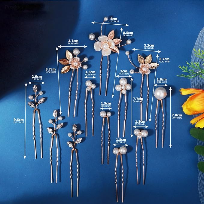 12 Pieces Bride Hair Pins Rhinestones Gold Hair Accessories for Women Crystal Wedding Hairpiece for Bridesmaids