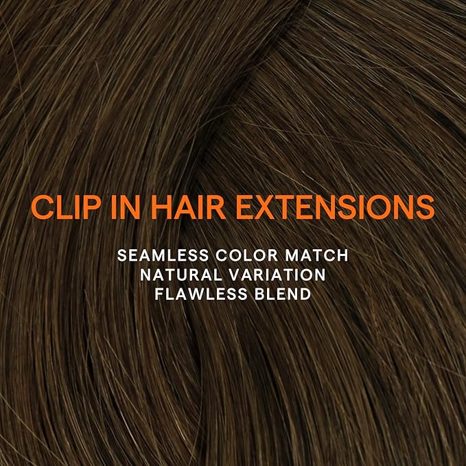 Full Shine Brunette Hair Extensions Clip ins 10 Inch Clip in Hair Extensions Golden Brown 7 Pcs 95 G