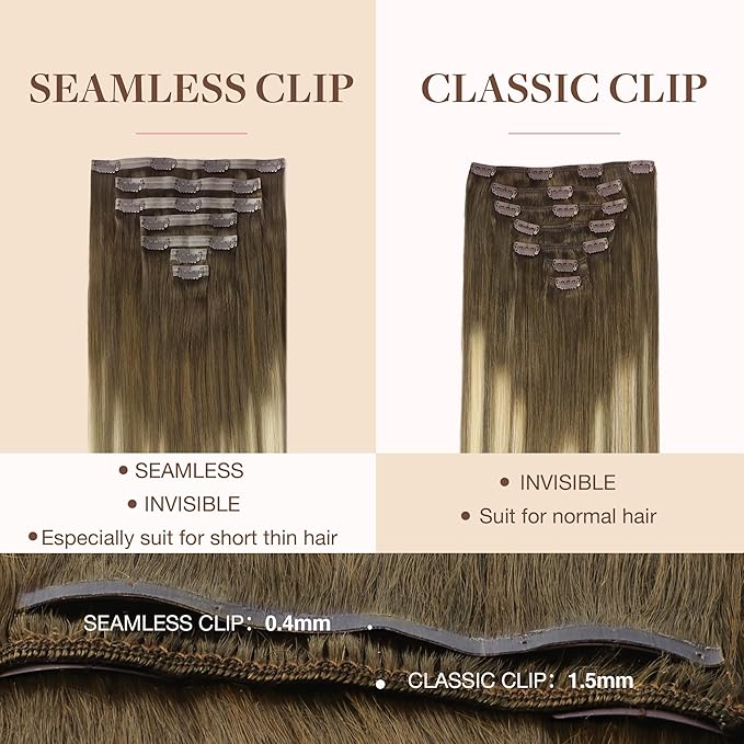 GOO GOO Clip in Hair Extensions Real Human Hair, Remy Human Hair Extensions Clip ins for Women, Natural Human Hair, 18inch 110g 7Pcs, 3/8/613 Balayage Walnut Brown to Ash Brown and Bleach Blonde