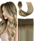 SURNEL Injected Seamless Tape in Hair Extensions 22Inch Walnut Brown to Ash Brown and Golden Blonde Invisible Tape in Extensions Human Hair 20 Pcs 50g(#3822,22)