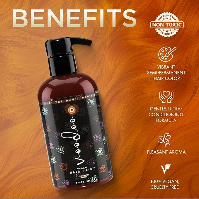 MOEHAIR Semi-Permanent Hair Color | Cowboy Copper Hair Dye 8 Oz | No Ammonia, Sulfate or Paraben | Vegan & Cruelty-Free | Voodoo Venetian Red Copper Hair Color | Gentle, Non-Drippy & Intermixable