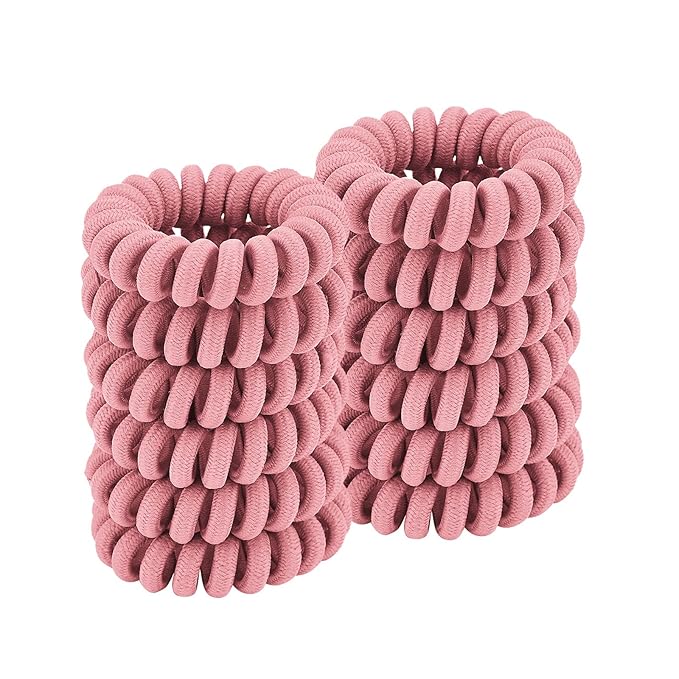 Spiral Hair Ties (Cloth Pink, 12 Pcs), Coil Ponytail Holders for Thick Hair, No Crease Phone Cord Ties for All Types