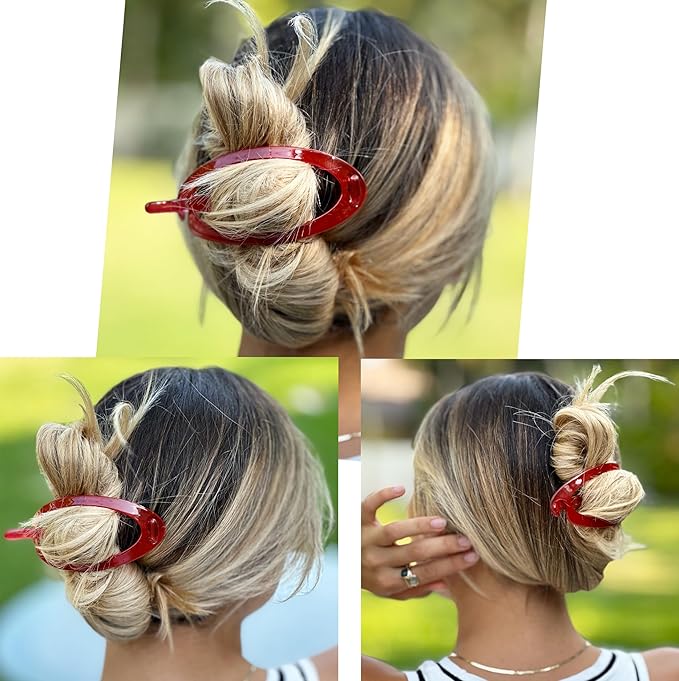 Camila Paris CP3119 French Hair Barrette Clip, Flexible Ponytail Holder No Metal Parts, Strong Hold Grip Hair Clips for Women, No Slip and Durable Styling Girls Hair Accessories, Made in France