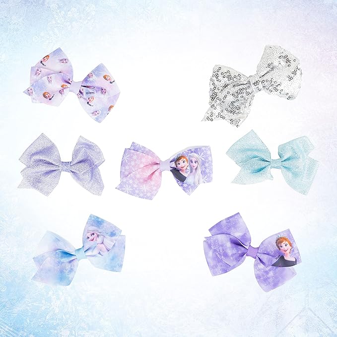 Disney Frozen II Girls 7 Piece Princess Hair Bow Set, Alligator Clip, Accessories for Ages 3+