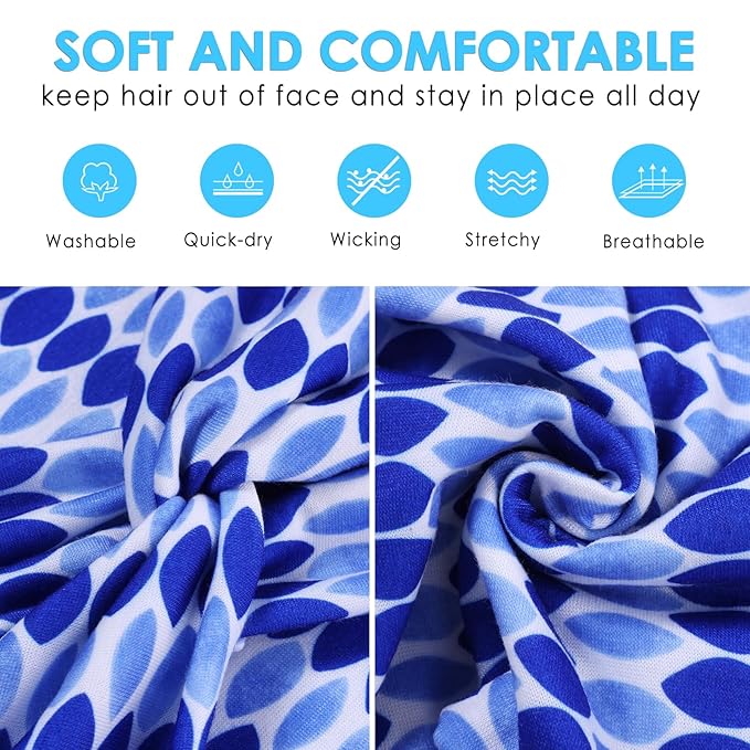 Extra Wide Headbands for Women, 7'' Large Cotton Like Turban Knotted Bandana Head Bands for Women Non Slip, Boho Headbands for Women's Hair (6PCS Print 1, average size)