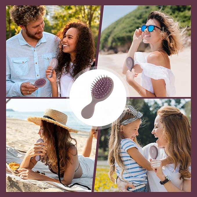 RHOS Mini Hair Brush for Women,Men and Kids-Travel Size Hair Brush for Purse,Pocket,backpack-Small Cushion Paddle Brush with Soft Bristles-Mini Detangler Brush for All Hair Types(1 Pack-Purple)