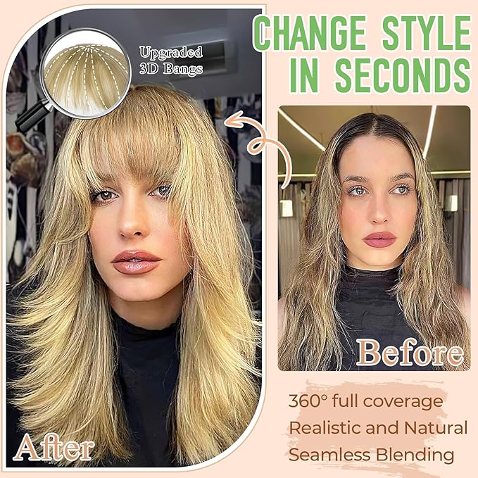 Bangs Hair Clip in Bangs 360°3D Cover Hair Topper Synthetic HairPieces for Women Dark Brown Wispy Fake Bangs Toppers for Daily Wear