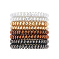Metallic Luster Spiral Hair Ties, 8 Pcs - Thin, No Crease Phone Cord Hair Ties for Women with Thick Hair, Ponytail Holders, Waterproof, Smooth and Hygienic for All Hair Types