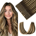 Pinkpearl Invisible Tape in Hair Extensions Human Hair, 20pcs 14inch 40g #4/27/4 Balayage Chocolate Brown to Caramel Blonde Injection Tape in Extensions Real Remy Seamless Human Hair Injected