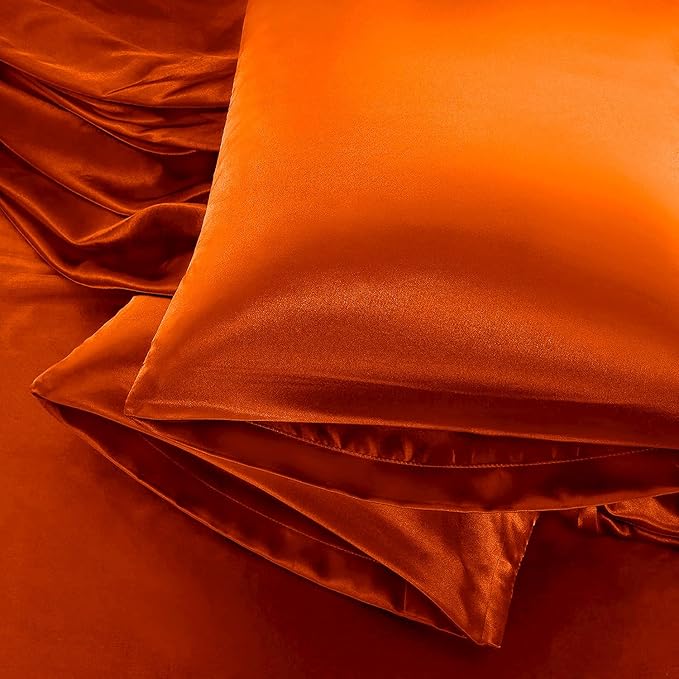 Aormenzy Satin Body Pillow Cover Set of 2, 20x54 Inches Burnt Orange Body Pillow Case for Adults, Silky Soft & Cooling Body Pillow Pillowcase with Envelope Closure