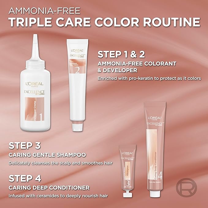 L’Oreal Paris Excellence Universal Nudes Permanent Hair Color, Ammonia Free Hair Dye for Gray Hair Coverage, 6N Natural Light Brown, 1 Hair Dye Kit