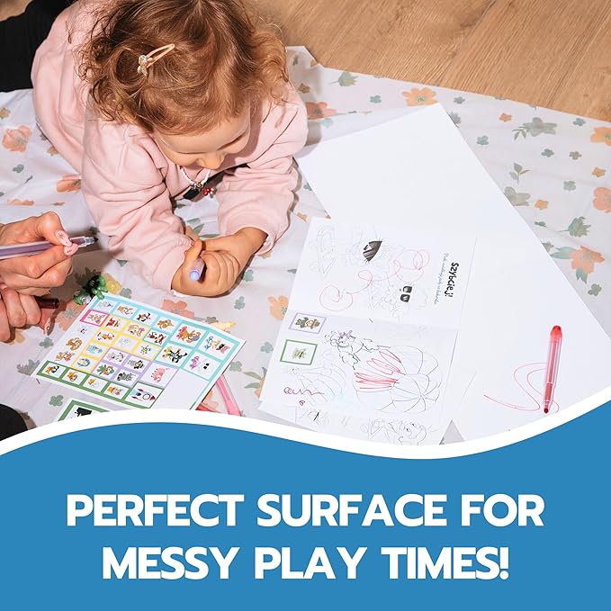 60 Pack Disposable Splat Mats by Eli with Love - Extra Large 49"x49" 100% Waterproof Baby Splat Mat for Under High Chair - Plastic Mat Liner for Floor - Protect from Spills (Moon & Stars, 60 Pack)