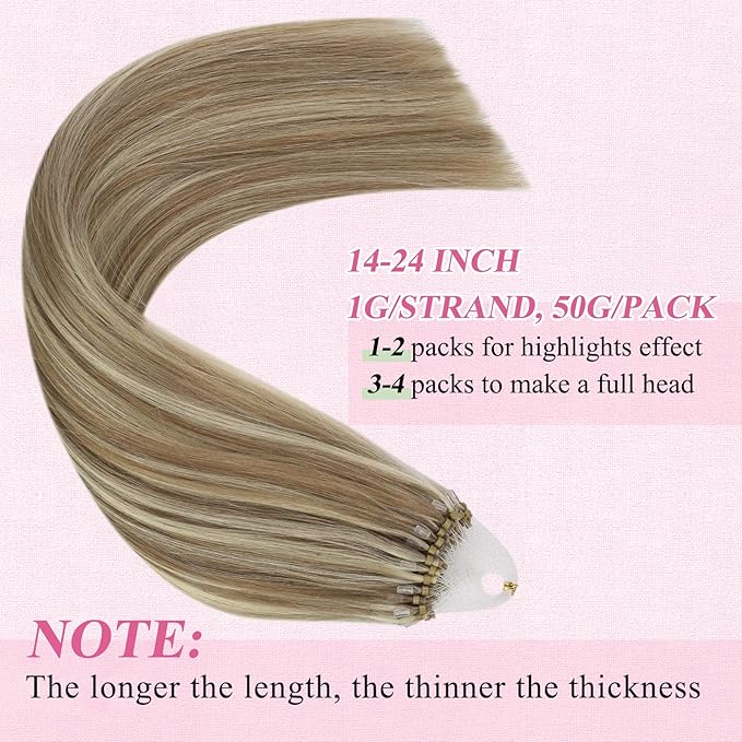 YoungSee Micro Bead Hair Extensions Highlight Microlink Hair Extensions Human Hair Light Brown Highlight Blonde Microbead Hair Extension 14In 50s 50g Beaded Hair Extension Soft for Short Hair