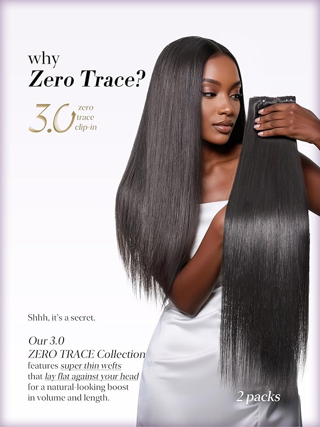LUVME 0.59mm Zero Trace Invisible Clip in Hair Extensions, Silky Straight 2 Pack 7 Pcs 100g 18 Inch, 100% Real Human Hair Clip Ins, Invisible Multi Piece Design with Fullness for Daily Wear