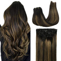 GOO GOO Clip in Hair Extensions Real Human Hair, Remy Human Hair Extensions Clip ins for Women, Natural Human Hair, 24inch 170g 7Pcs, #1B/6/1B Balayage Natural Black to Chestnut Brown