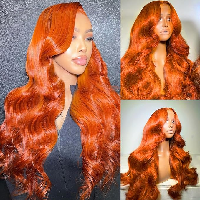 Ginger Orange 13x6 HD Lace Front Wigs Human Hair Pre Plucked 350# Body Wave Wigs for Women 200% Density Orange Frontal Human Hair Wig Bleached Knots with Baby Hair (28inch)