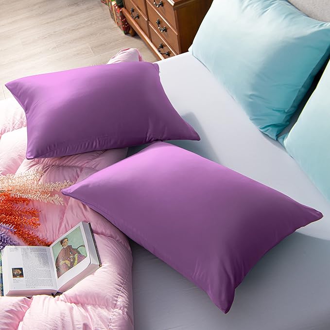 NTBAY Zippered Satin Pillow Cases for Hair and Skin, Luxury Queen Hidden Zipper Pillowcases Set of 2, 20x30 Inches, Purple