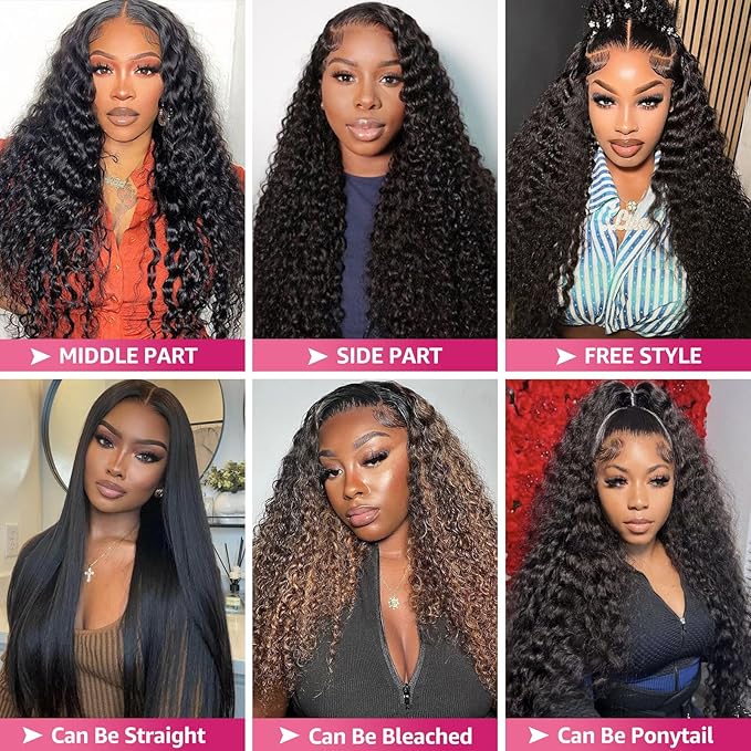 30 Inch Deep Wave Lace Front Wigs Human Hair 200 Density 13x6 HD Lace Frontal Wigs Human Hair Pre Plucked Curly Wig Wet and Wavy Lace Front Wigs Glueless Wig For Women