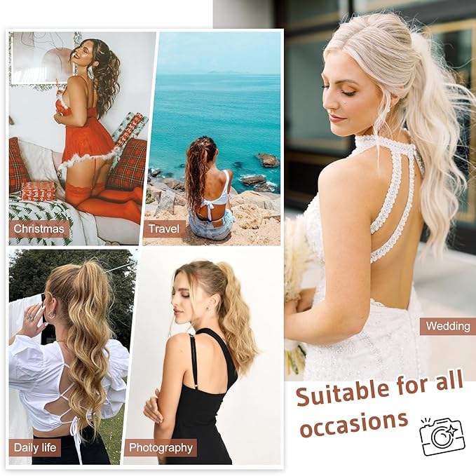 FLUFYMOOZ Ponytail Extension, 18 Inch Claw Clip Ponytail Extension, Wavy Curly Claw Clip in Ponytail Hair Extensions, Natural Ponytail Synthetic Hairpiece for Women (Chocolate Brown to Light Brown)