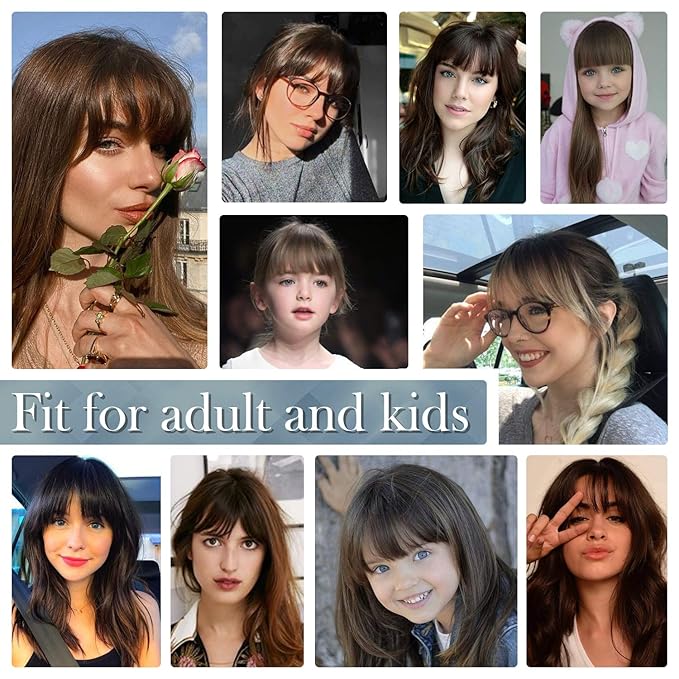 BARSDAR Real Human Hair Clip in Bangs - Human Hair Clip in Bangs for Women - Medium Brown Thick Bangs Extensions Fringe with Temples Real Hair Bangs Hairpieces - Medium Brown