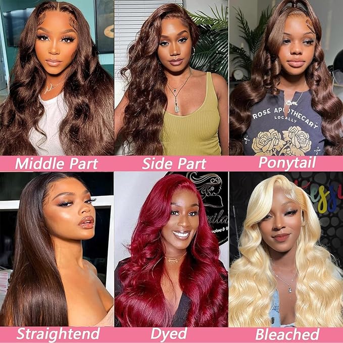 13x6 Body Wave Lace Front Wigs Human Hair Chocolate Brown Wig Human Hair Pre Plucked With Baby Hair 180 Density 4# Colored Brown HD Lace Frontal Wigs for Women 30Inch