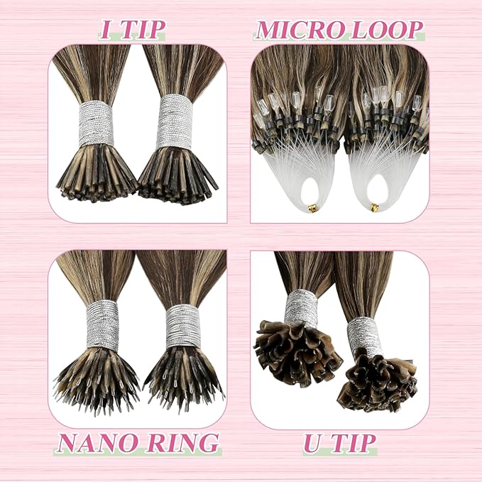 YoungSee U Tip Hair Extensions Human Hair Brown with Blonde U Tip Hair Extensions Highlight Ktip Human Hair Extension Brown Hot Fusion Extension Highlight Utip Extension 22In for Long Hair 1G/S 50G