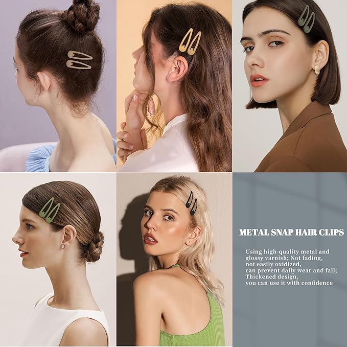 Small Hair Barrettes For Women No Slip Metal Snap Clips For Thin And Fine Hair,Matte Black Brown Green Gray,20 PCS,1.97 x 0.5 Inch.