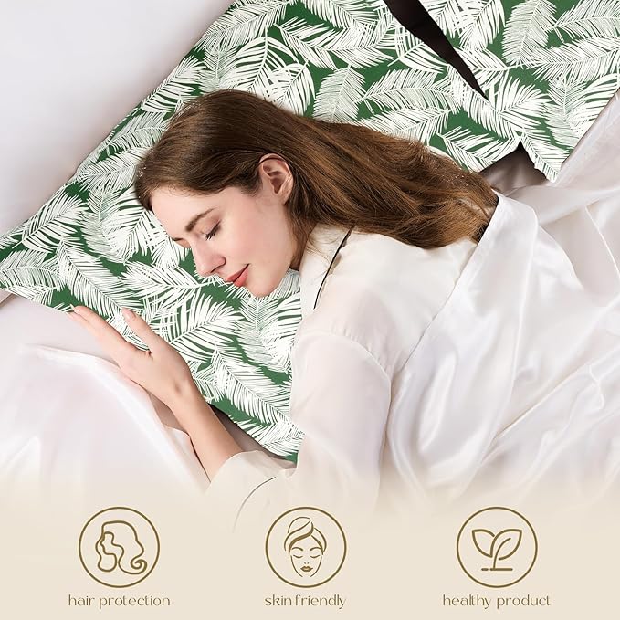 ZIMASILK 100% Pure Mulberry Silk Pillowcase for Hair and Skin Health,Both Sides 19 Momme Silk Floral Print,1pc (King 20''x36'',White Leaves)