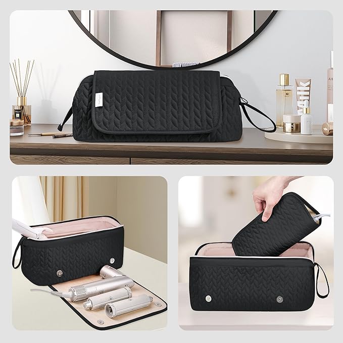Hair Tools Travel Bag Karsyon Heat Resistant Mat Case Hot Tools Straightener, Curling Iron,Hair Dryers,Haircare Accessories Travel Essentials for Women 2 in 1 Organizer Bags (Black)