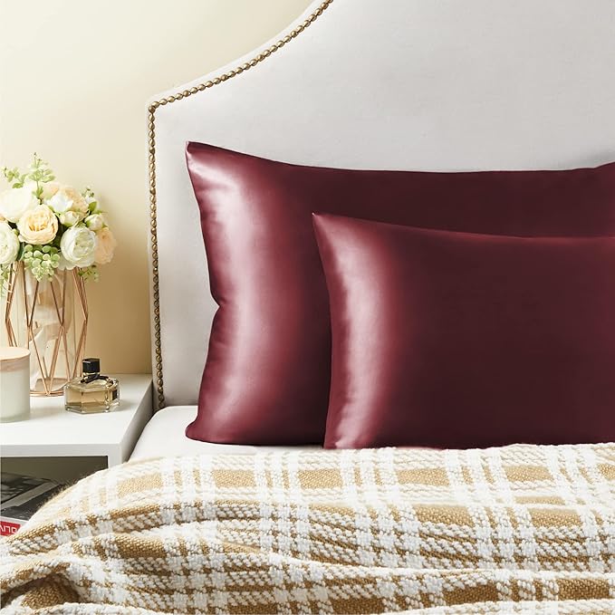 BEDELITE Satin Pillowcase for Hair and Skin, Super Soft Similar to Silk Pillow Cases 4 Pack with Envelope Closure, Cooling Pillowcases for Women Men (20"x26" Standard Size, Burgundy)