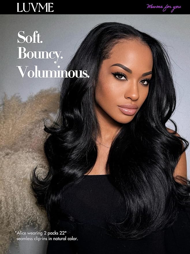 LUVME Body Wave Seamless 110g 7Pcs Clip in Hair Extensions Full Max with 16inch Remy Human Hair Extensions, Natural Black 100% Real Soft Hair