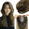 Hair Toppers for Women Real Human Hair 6x7 inch Silk Base 150 Density 65 grams 14inch Balayage Chocolate Brown To Caramel Blonde Wiglet Top Pieces Add Volume（#4274 14inch）